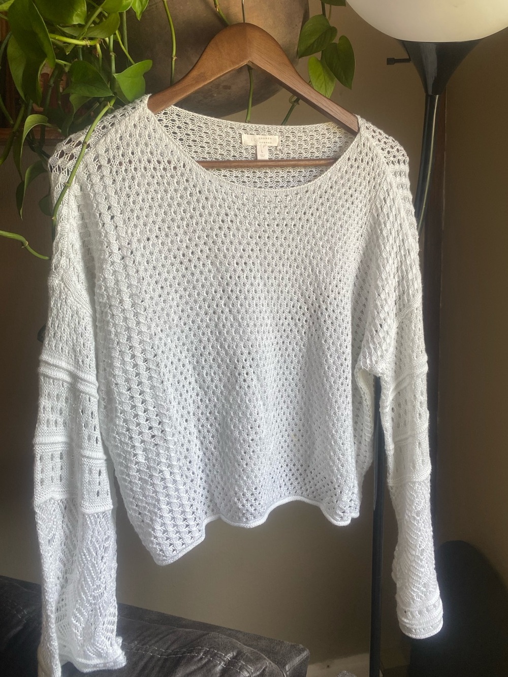 LC Lauren Conrad White Eyelet Crochet Flare Sleeve Sweater Ren Faire Festival